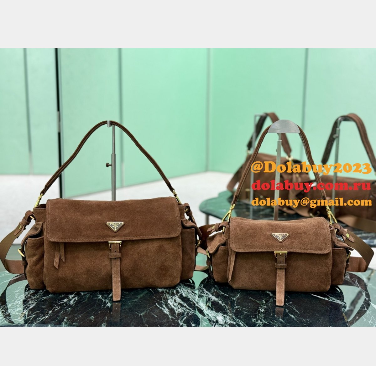 Prada Explore suede shoulder bag with flap