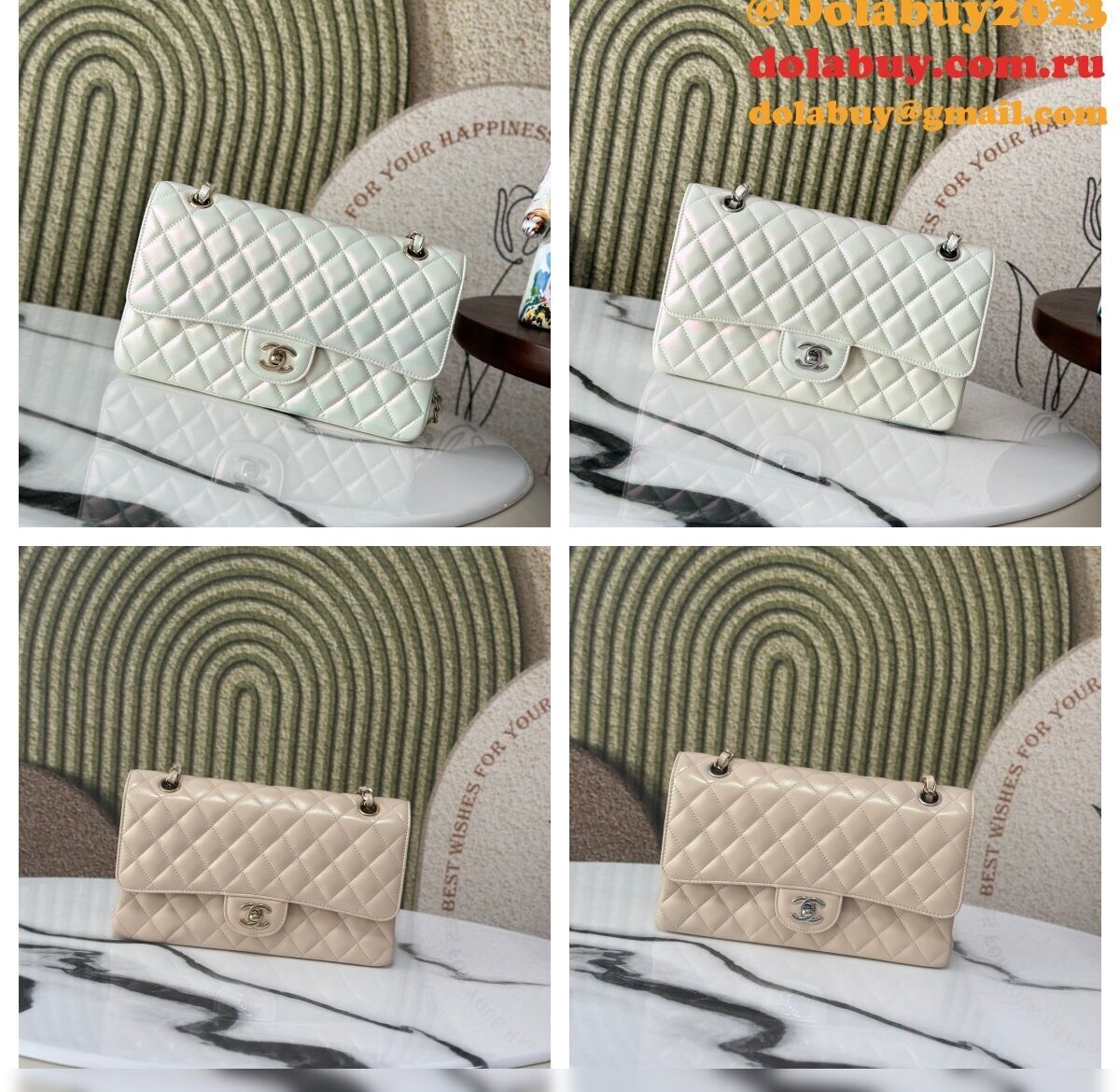 Top Quality CC Flap Lambskin 25cm Pearlescent handbag