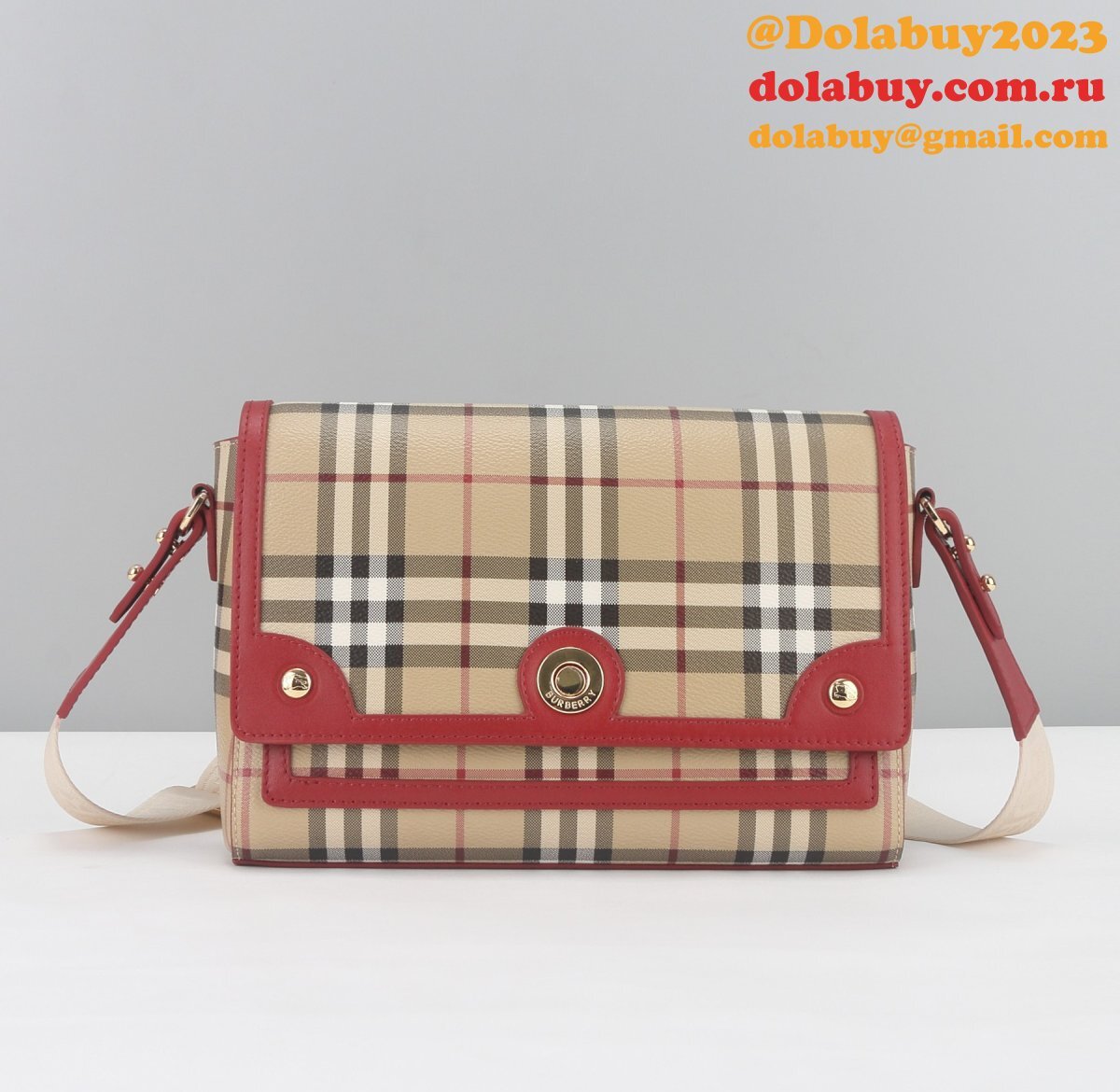 Burberry Beige Red Top Handle Note Bag