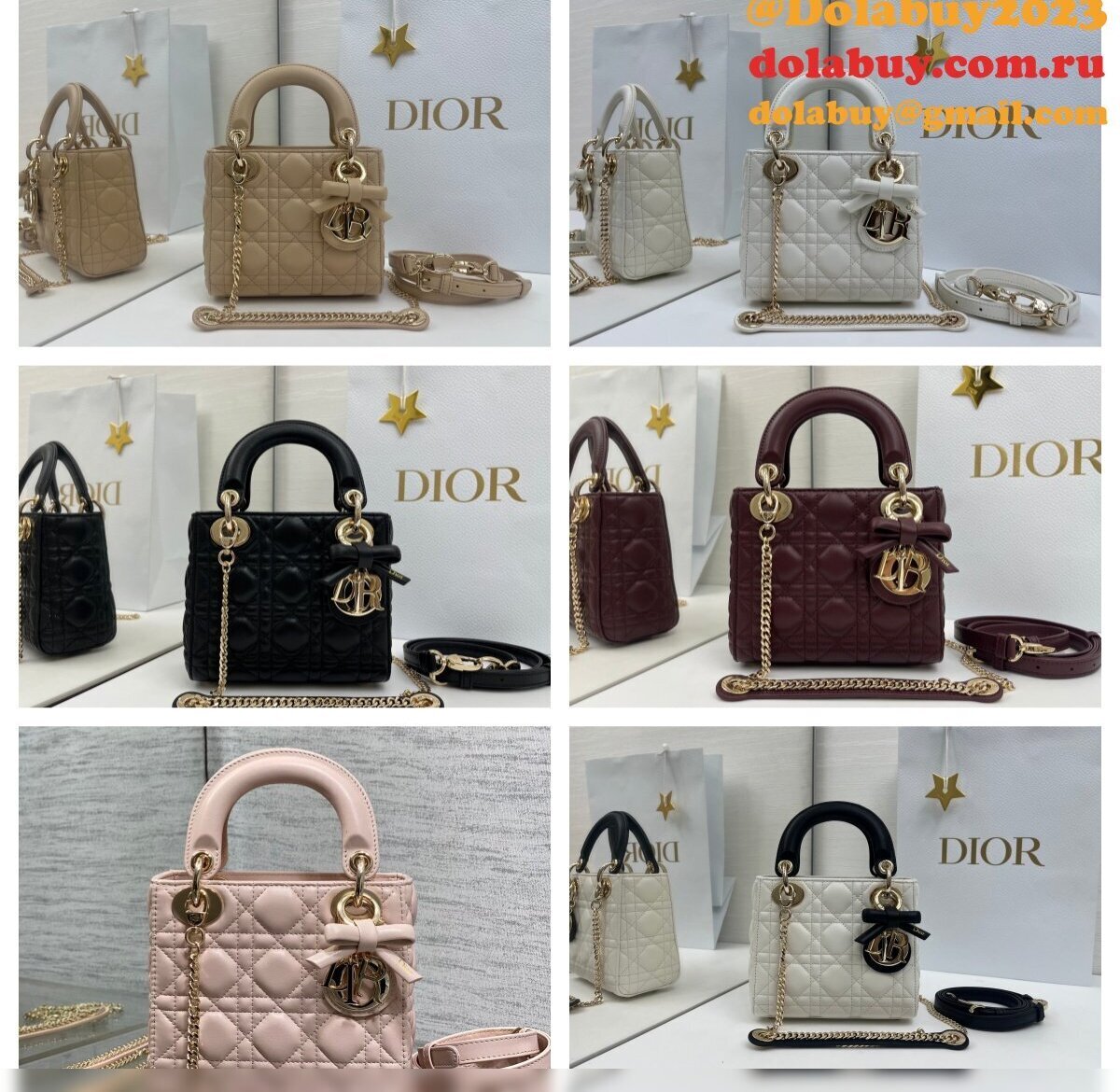 Dior Or Mini Lady Dior Bag with Chain