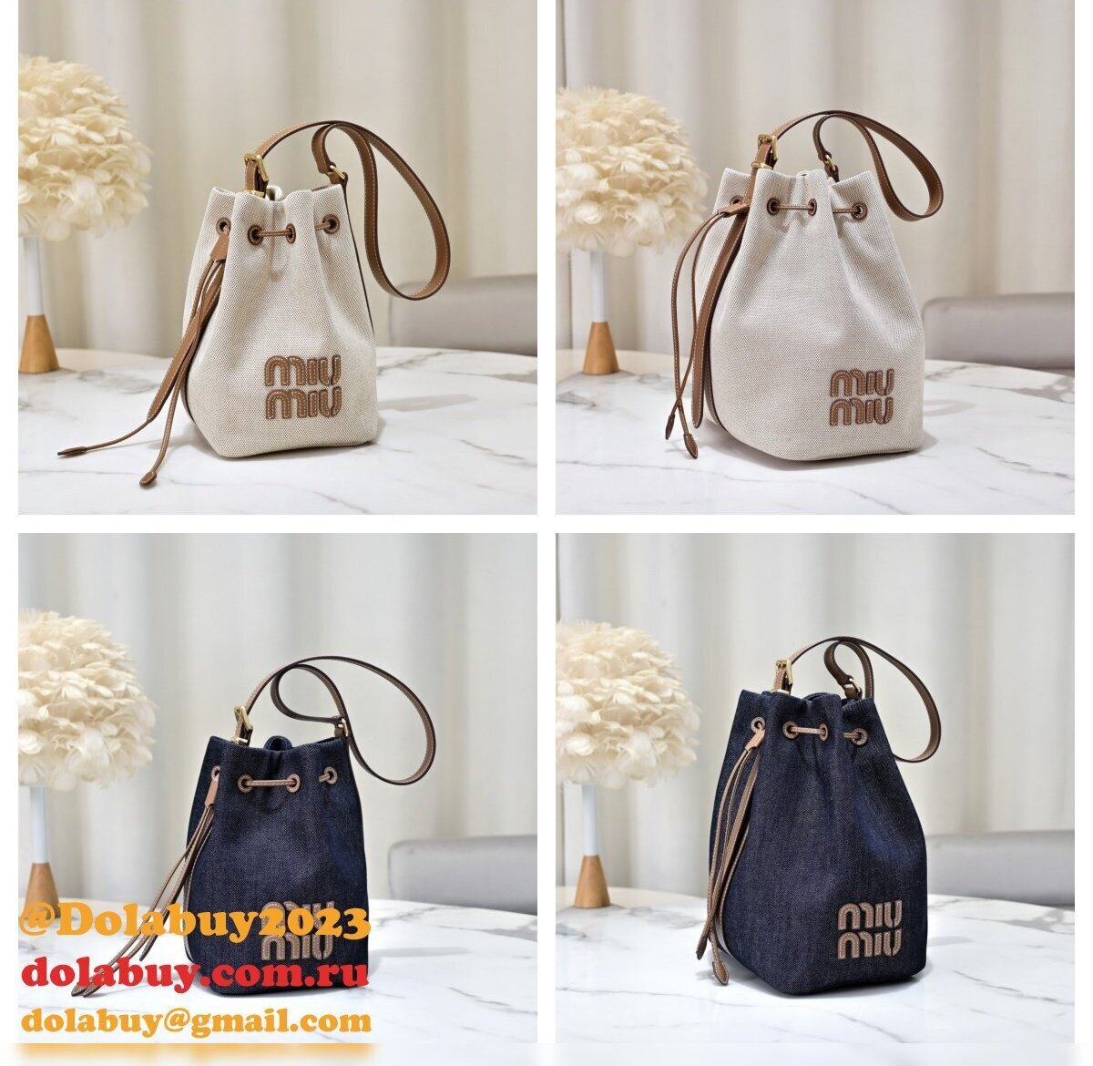 7 Star MiuMIU New Canvas Bucket 5BE089 Bag