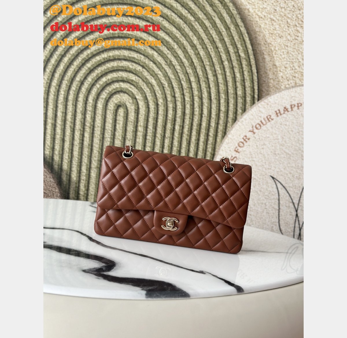 Top Quality CC Flap Lambskin Camel handbag 25cm