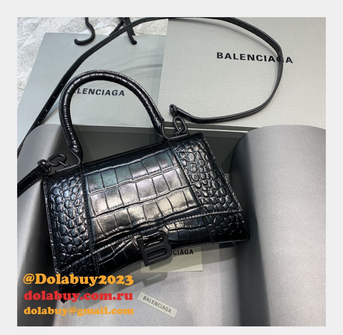 Balenciaga Replica Hourglass Small Top Handle Bag Black