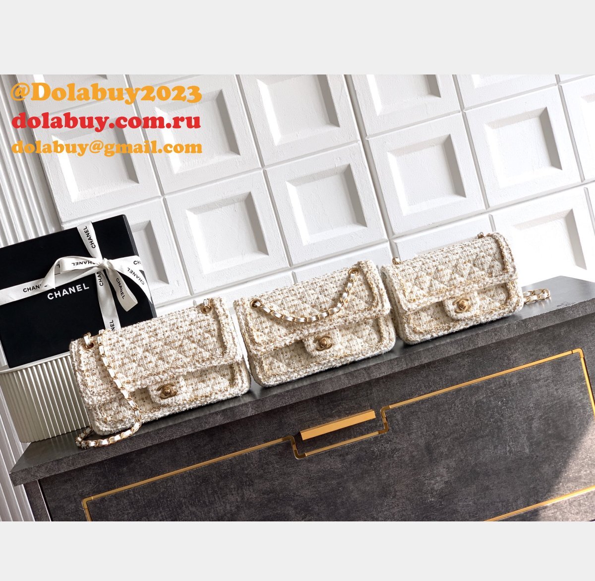 2026 CC Tweed FLAP BAG Beige