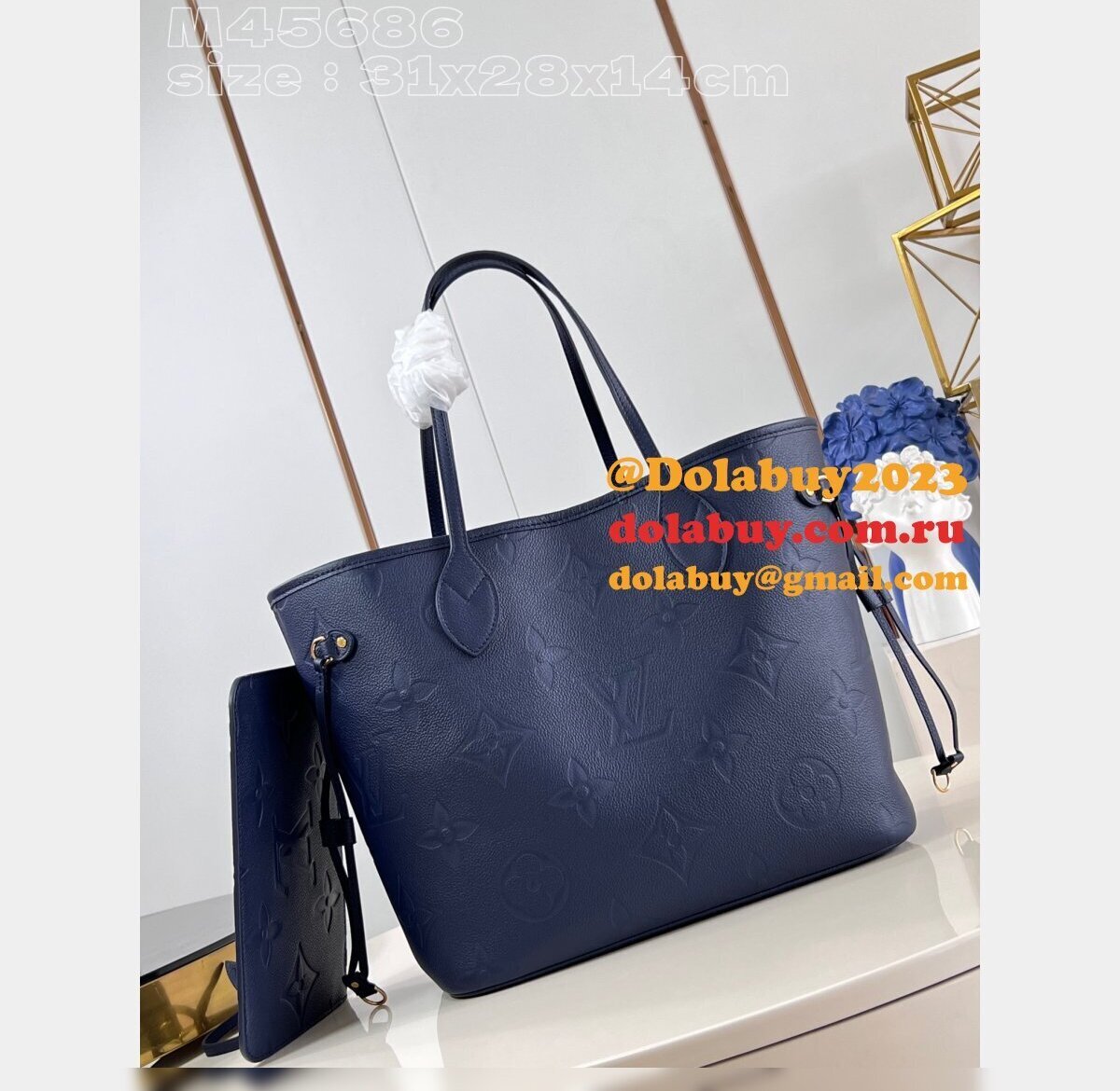 Neverfull 7 Star Tote Bag Knockoff Louis Vuitton M45686 Navy