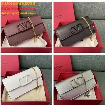 Valentino Garavani V Logo Signature Grained Calfskin Clutch